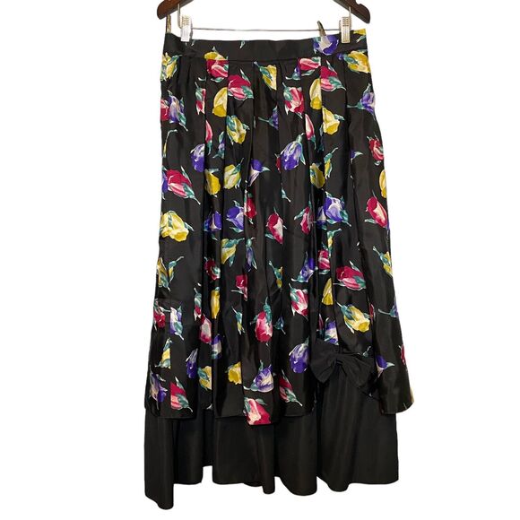 Brigitte Both Full Skirt Long West Germany Floral Print Size 44 Taffeta 80s - Picture 1 of 7